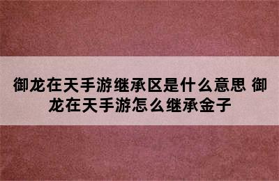 御龙在天手游继承区是什么意思 御龙在天手游怎么继承金子